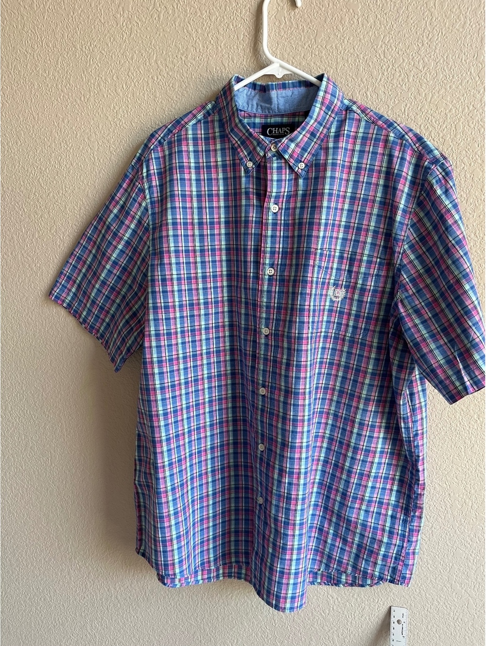 Short sleeved button down plaid xxl men’s shirt Chaps